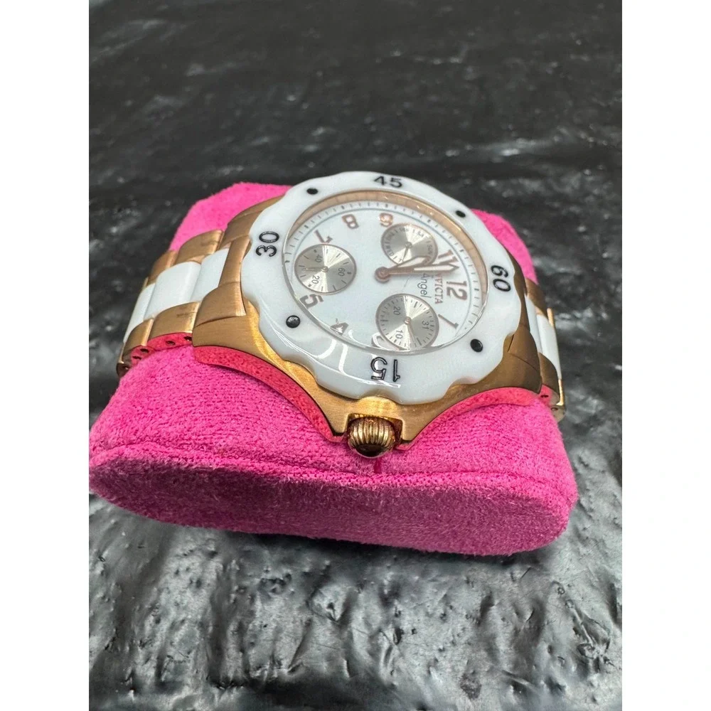 Invicta Angel Lady 1657 Ladies Quartz Watch 38mm Rose Gold White Stainles Steel